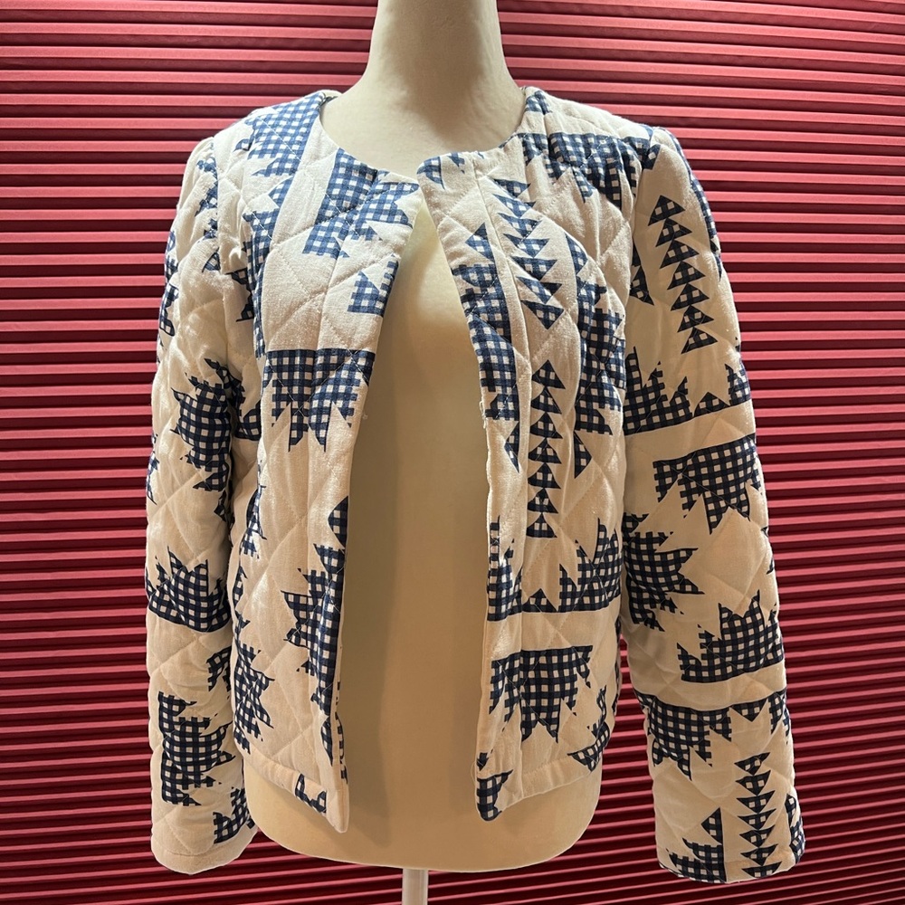 Quilted Bomber Jacket in Blue and White